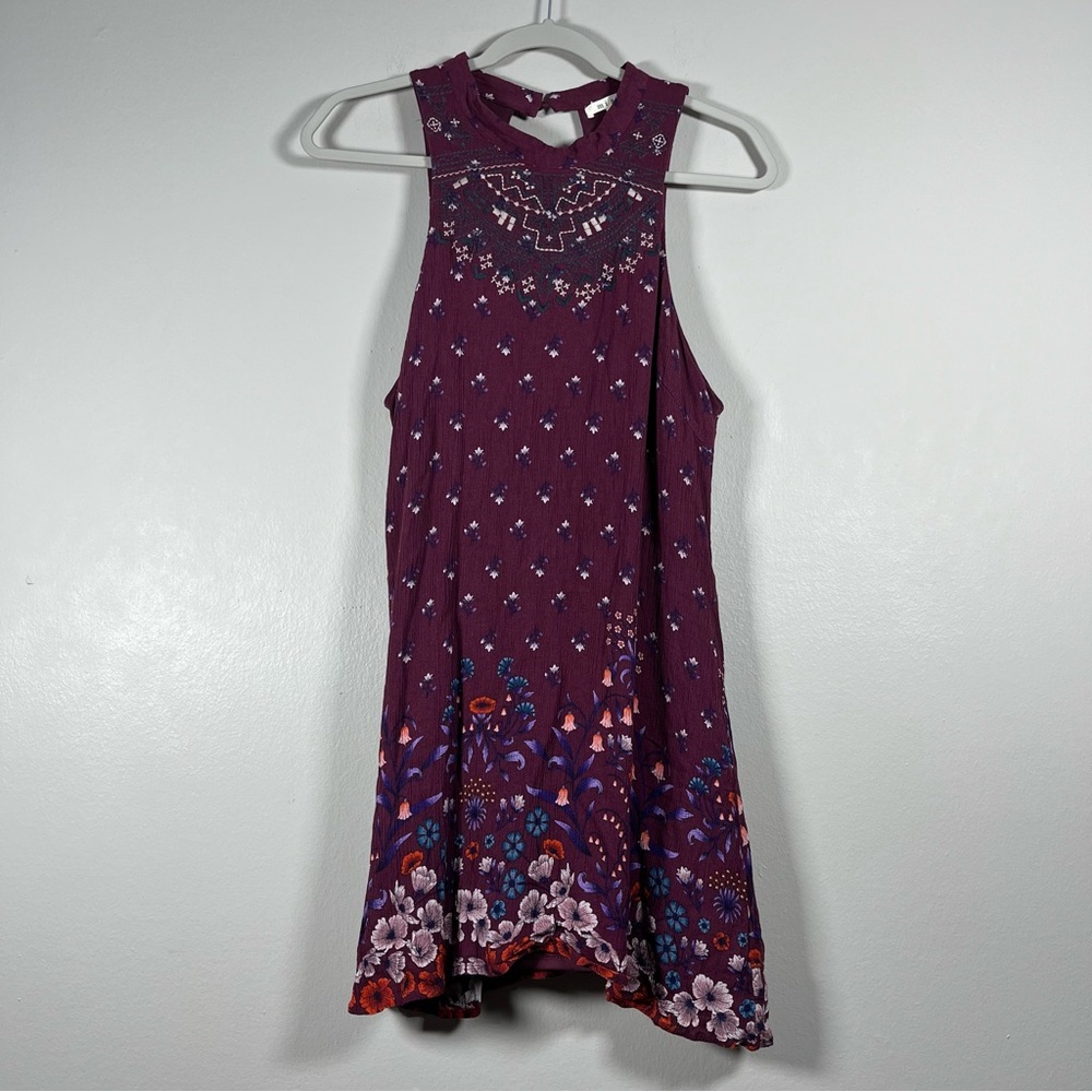 Miami Floral Embroidered Sleeveless Long Purple Tunic Women’s Size L